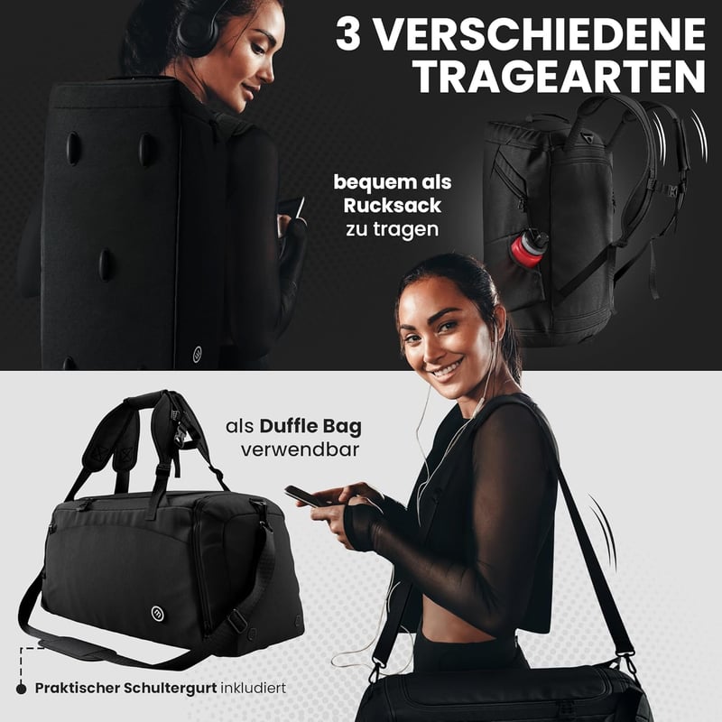 PUMA 60L Multifunkciós Sporttáska Cipőtartóval és Hátizsákkal - Fekete