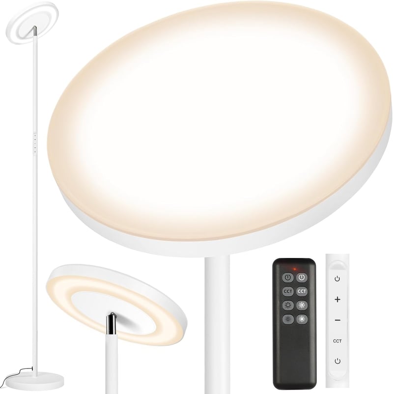 OUTON LED Állólámpa 34W - Kétirányú Fényforrás, Távirányítós és Érintésvezérelt, 4 Színhőmérséklet, Tompítható, Nappali és Hálószoba Világít