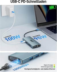 Acer 9-in-1 USB-C Hub Dokkoló, 4K HDMI, VGA, 3xUSB 3.0, Gigabit Ethernet, 100W PD, SD/TF Kártyaolvasó, Alumínium Adapter iPhone/MacBook/iPad 5