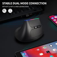 Delux M618DB ergonomikus vezeték nélküli függőleges egér, újratölthető, csendes, fekete 3
