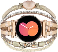 VISOOM Boho Bőr Karkötő Samsung Galaxy Watch 7/6/5/4 Órához - 20mm Többrétegű Gyöngyös Szíj Női Okosórához, Khaki Kör Dizájn 1