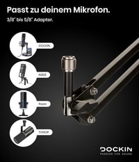 DOCKIN MA100 Mikrofon Kar - 84 cm Állítható Acél Mikrofonállvány Kábelelvezetéssel, Røde/Razer Kompatibilis, Asztali Rögzítővel, Podcast/Str 5