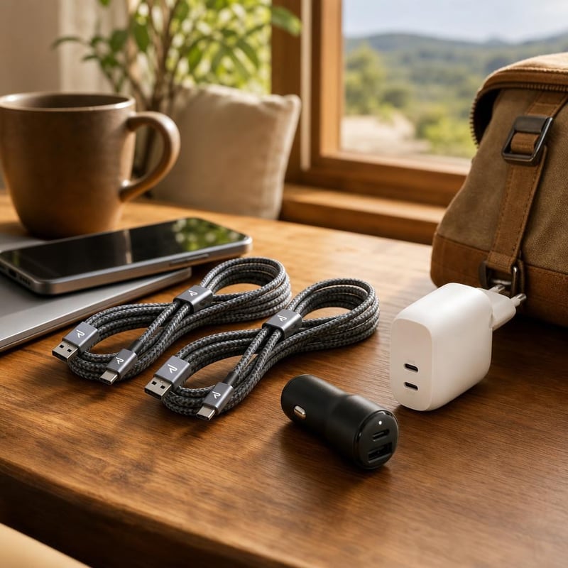 Pachet accesorii încărcare: 3 cabluri USB-C + încărcător 60W + încărcător auto dual
