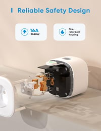 Meross WiFi Okos Konnektor Energiafogyasztás Méréssel - Alexa és Google Home Kompatibilis Időzíthető Távirányítható Aljzat, 16A 3840W, 2db F 9