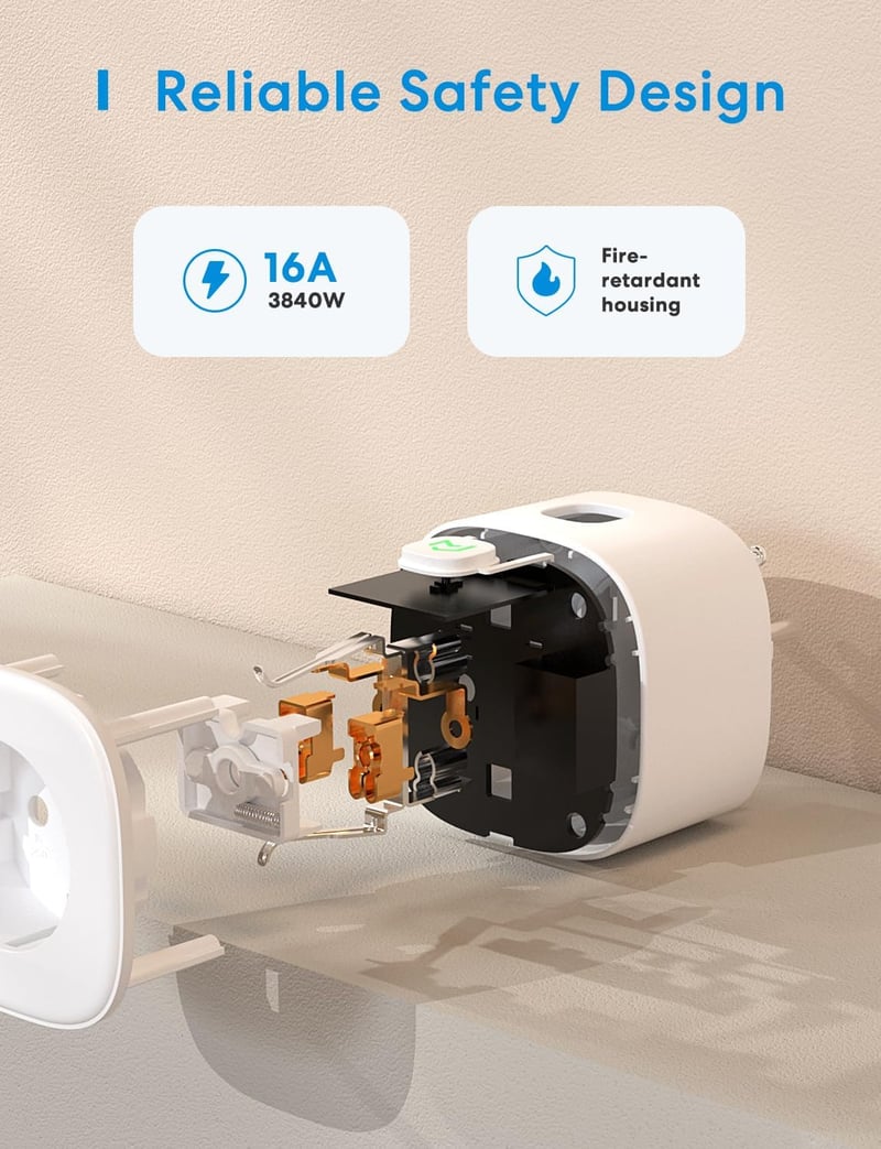 Meross WiFi Okos Konnektor Energiafogyasztás Méréssel - Alexa és Google Home Kompatibilis Időzíthető Távirányítható Aljzat, 16A 3840W, 2db F