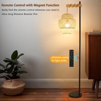 Bambusz Állólámpa Távirányítóval - Dimmelhető Ívelt Fa Lámpa App Vezérléssel, Rattan Burával, Nappali, Hálószoba, Iroda Dekorációho 3