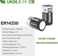 EEMB 3,6V Lítium elem kutyanyakörvhöz és riasztóhoz - ER14250 1/2AA 2