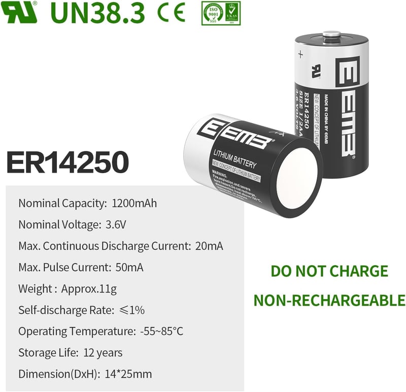 EEMB 3,6V Lítium elem kutyanyakörvhöz és riasztóhoz - ER14250 1/2AA