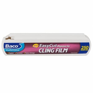 Dozator reîncărcabil pentru folie alimentară Bacofoil EasyCut, 250 m, lățime 35 cm, alb – dozator deteriorat, în rest (stare: vezi a 2-a imagine)