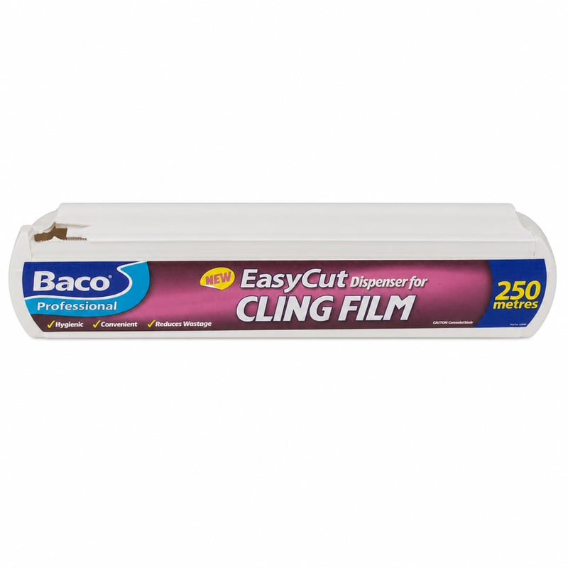 Dozator reîncărcabil pentru folie alimentară Bacofoil EasyCut, 250 m, lățime 35 cm, alb – dozator deteriorat, în rest (stare: vezi a 2-a imagine)