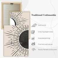 Nap és Hold Boho Fakeretes Kép - Absztrakt Fekete Vonalak Bézs Geometriai Mintával, Modern Nordikus Fali Dekoráció Nappaliba, Há 5