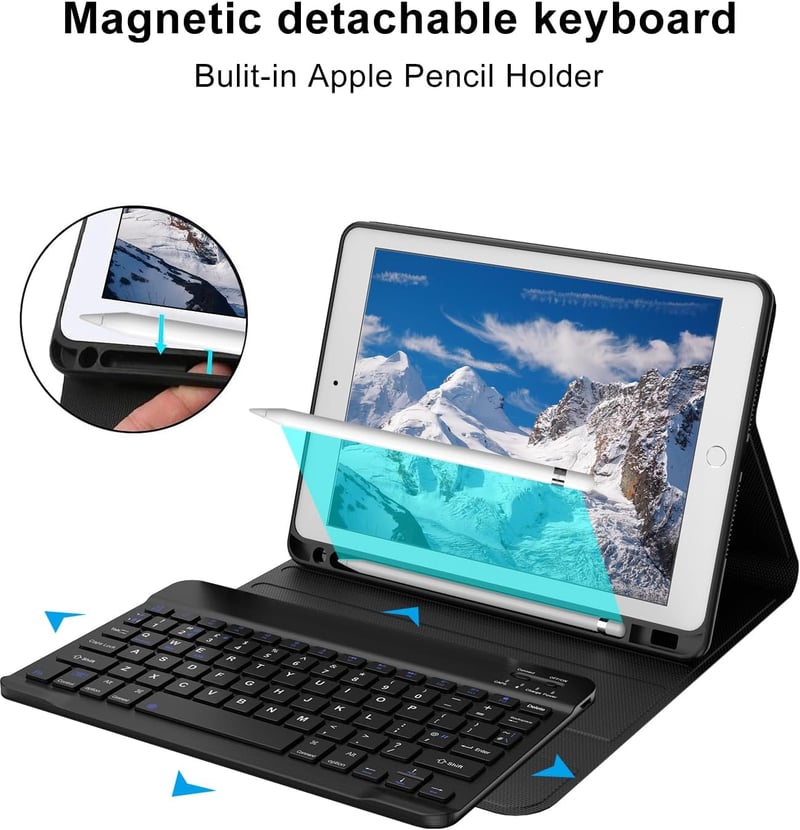 SENGBIRCH iPad 9.7" Tok Francia AZERTY Bluetooth Billentyűzettel - Kompatibilis iPad 6, 5, Pro 9.7, Air 2, Air Modellekkel, Levehető, Automa
