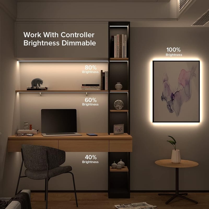 FCOB Természetes Fehér LED Szalag 4000K - Nagy Fényerejű COB 480LED/m, IP65 Vízálló, 5M, 24V, CRI90+, Szabható, Dekorációs Világítás