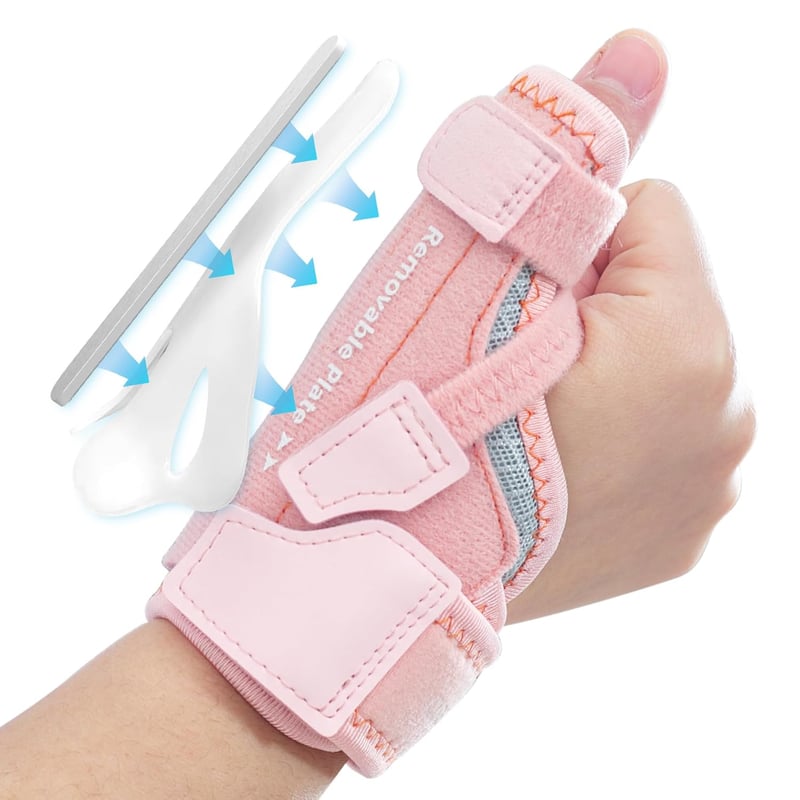 CURECARE 2 az 1-ben hüvelykujj támasz, cserélhető sínek, 3 fokozatú stabilizálás, arthritis és De Quervain kezeléshez, S/M, rózsaszín