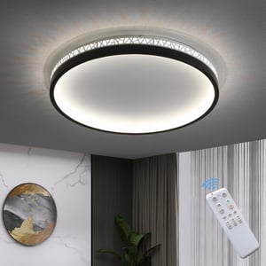 SEATAIN LED Mennyezeti Lámpa 50W - Fekete, Kerek, 50cm, Távirányítós, Fényerőszabályozható, 3000K-6000K, 5000lm, Memória Funkcióval, Éjszaka