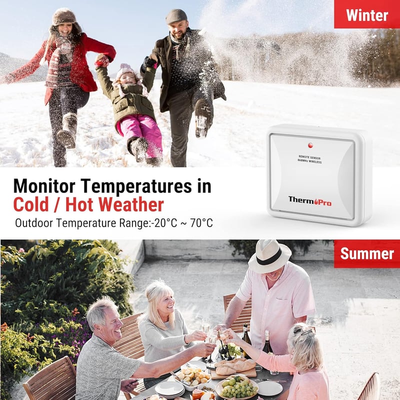 ThermoPro TX-2C Kültéri Hőmérséklet Érzékelő - TP200C/TP60C/TP65C Modellekhez - 150m Hatótávolság - IPX4 Vízálló - Falra Szerelhető - Fehér