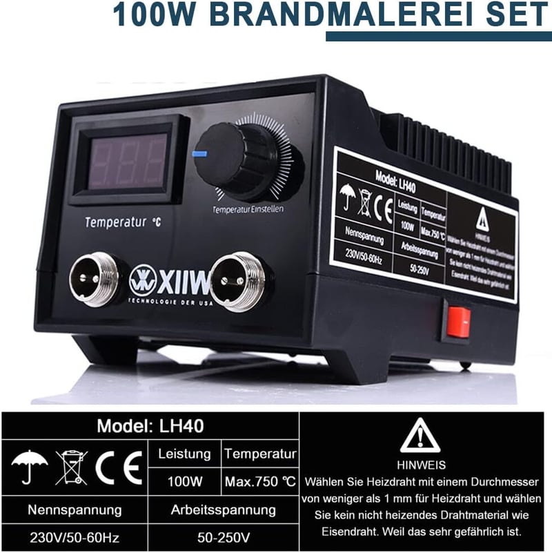Profi 100W-os pirográf készlet 23 heggyel, állítható hőmérséklettel, fára, bőrre