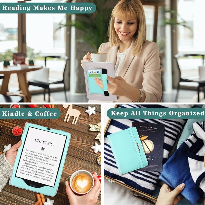 Kindle Paperwhite 11 Mentazöld PU Bőr Tok Kártyatartóval (2021)