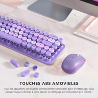 Retro lila AZERTY billentyűzet és egér szett - Vezeték nélküli, kompakt, csendes, USB/Type-C 3
