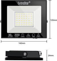 Extrastar LED Kültéri Reflektor 30W - IP65 Vízálló Biztonsági Világítás, 2550lm, 6500K Hideg Fehér, Kertbe, Teraszra (2 db) 3