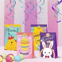 Pungi de cadou colorate de Paște - Set de 12 pungi de hârtie imprimate 3
