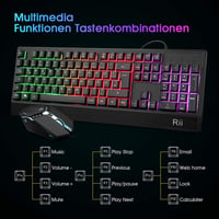 Rii RGB Gamer Billentyűzet és Egér Szett, Vízálló USB Klaviatúra, Háttérvilágítás, QWERTZ Német Kiosztás, 3200 DPI, PC/Mac Kompatibilis 4