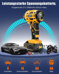 AUTDER Akkumulátoros Légkompresszor 180 PSI - Hordozható Autó Pumpa 21V Újratölthető Akkuval és 12V Szivargyújtó Adapterrel, Digitális Kijel 2