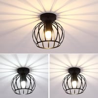 Goeco Vintage Ipari Mennyezeti Lámpa - Fekete Fém Ketrec Dizájn, E27 Foglalat, 20 cm Átmérő, Folyosóra, Erkélyre, Étkezőbe 4