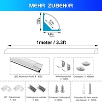Efishine 40db V-alakú LED Alumínium Profil Szett 1m - Tejfehér Burkolattal, Végzárókkal és Rögzítőkkel - Egyszerű Telepítésű LED Szalag Csat 2