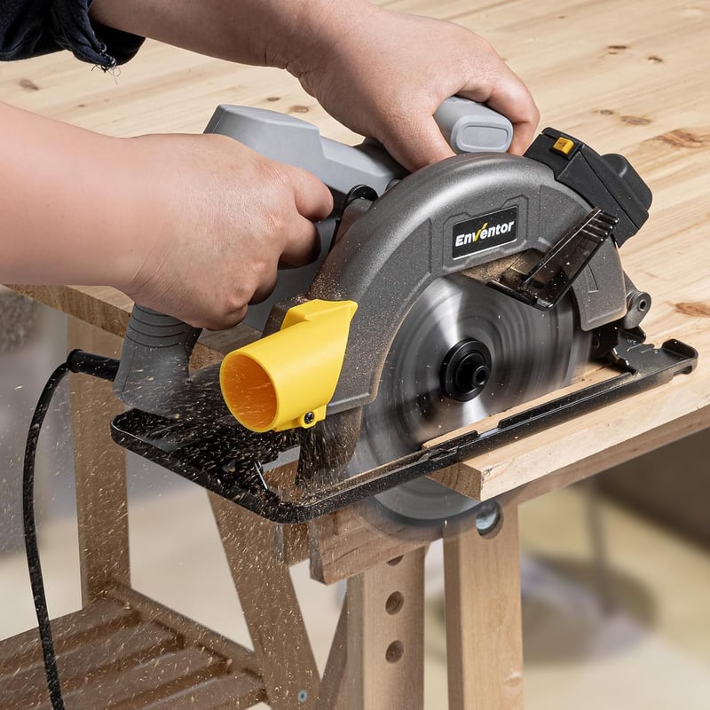ENVENTOR 1400W Körfűrész Lézervezetővel, 6000 RPM, 62mm Vágásmélység, 185mm Fűrészlap, Rézmotoros Kézi Körfűrész Fa, PVC, Műanyag Vágásához