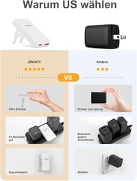 ZINOOY 35W Dupla Portos Gyorstöltő, PD/QC 3.0 USB-C és USB-A, iPhone 16/15 Samsung iPad Huawei Kompatibilis, Ultra Lapos Töltő Utazáshoz, Ot 2