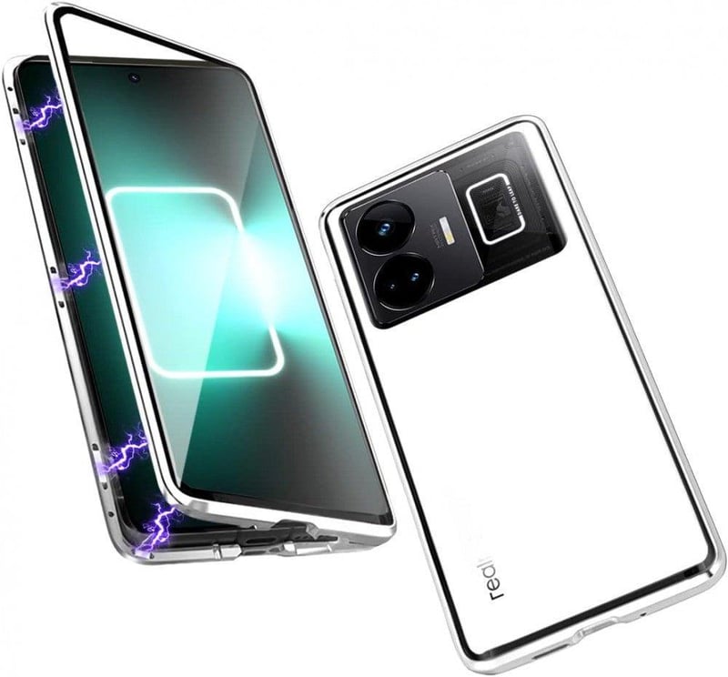 Realme GT 3 Mágneses Ütésálló Átlátszó Tok - Ezüst