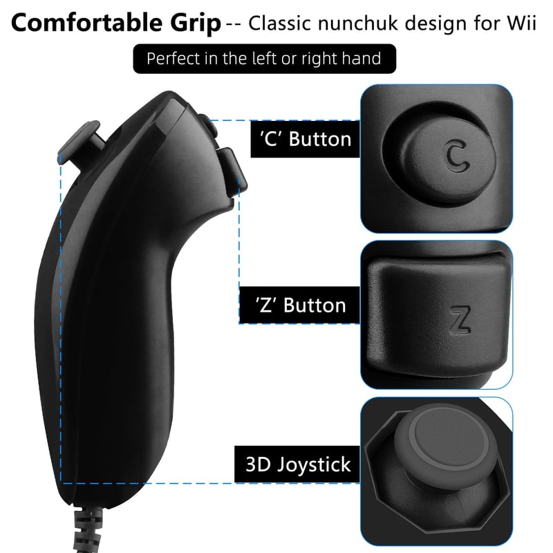 Nintendo Wii Vezetékes Nunchuck Mozgásérzékelős Kontroller - Fekete