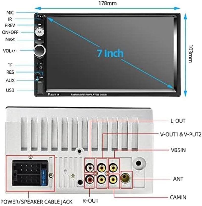 Podofo 2 DIN 7" Autórádió Érintőképernyővel - iOS/Android Mirror Link, Bluetooth, FM, USB, Tolatókamera, Kormányvezérlés