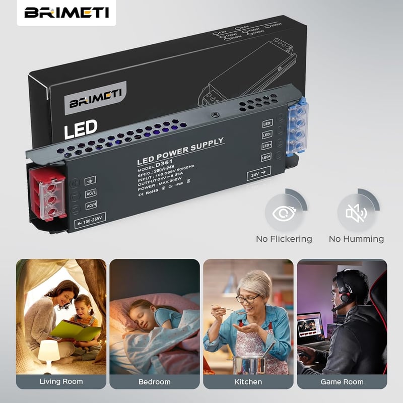 BRIMETI LED Transzformátor 230V-24V 100W Tápegység - Vékony Alumínium Kapcsolóüzemű Átalakító 4,16A LED Szalaghoz, Kerti Világításhoz