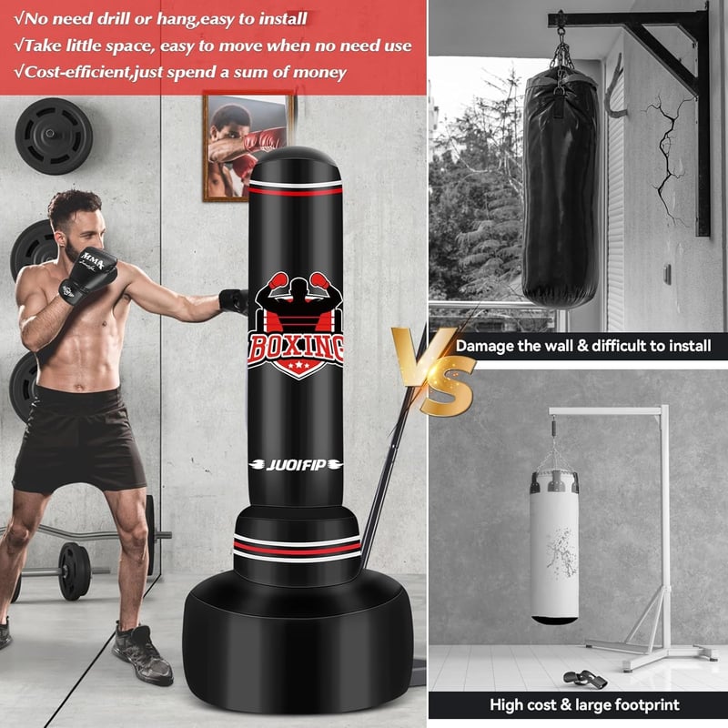 JUOIFIP 180 cm Álló Boxzsák Felnőtteknek - Felfújható Ütőzsák MMA Kickbox Edzéshez