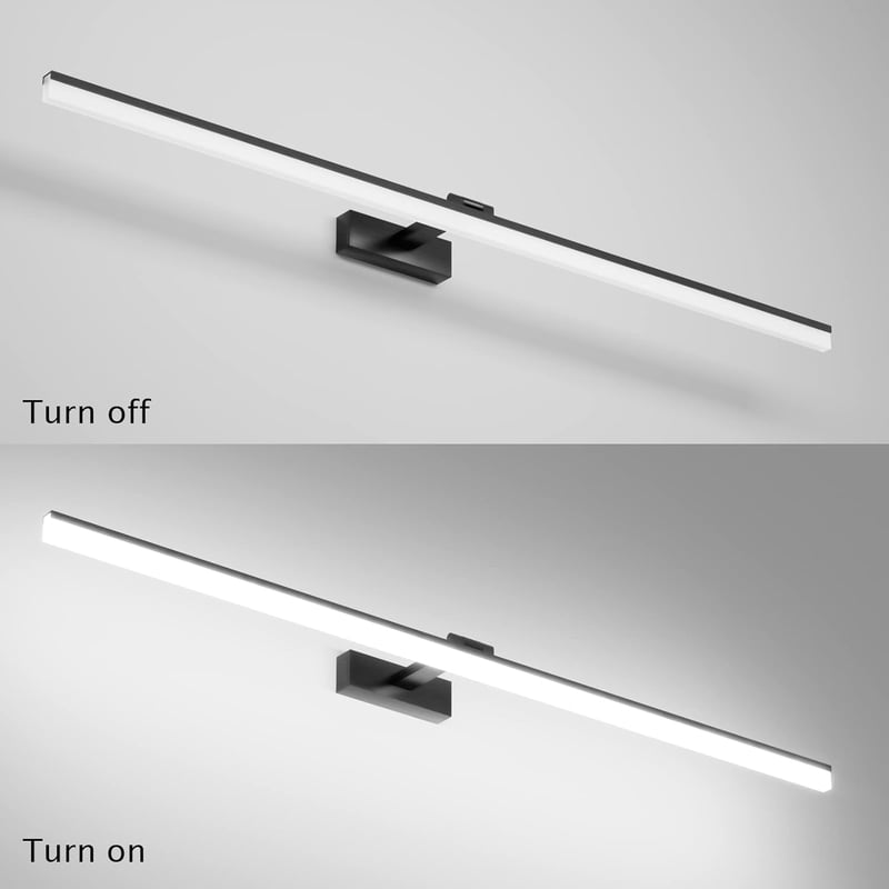 Klighten LED Fürdőszobai Tükörlámpa 32W 1820LM 6000K Hideg Fehér, 180° Forgatható, IP44 Vízálló, 120 cm Fekete Fali Világítás Tükörhöz