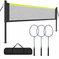 Set de fileu pentru badminton BAGAIL 6,1 x 1,55 m – Dimensiune competițională, plasă din PE, 3 — fără mingi de badminton, cu husa pentru rachetă deteriorată (stare: vezi a 2-a imagine) 1