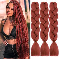 PORSMEER Jumbo Fonóhaj Szett - 3 db Szintetikus Kanekalon Hajhosszabbítás 60 cm/100g - Hőálló Ombre Hajfonáshoz, Afro Copfokhoz - Auburn 1
