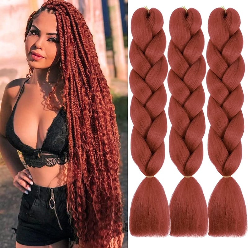 PORSMEER Jumbo Fonóhaj Szett - 3 db Szintetikus Kanekalon Hajhosszabbítás 60 cm/100g - Hőálló Ombre Hajfonáshoz, Afro Copfokhoz - Auburn