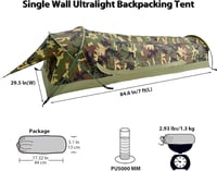 GEERTOP Ultrakönnyű Egyszemélyes Vízálló Bivy Sátor - PU5000MM Poliészter, Szellőző Ablakokkal, 3 Évszakos Túrázáshoz, Kempingezéshez, Hordt 5