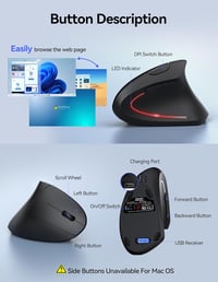 TECKNET TK-MS016 Ergonomikus Vezeték Nélküli Egér - Újratölthető, 5 DPI Szint (4800 DPI-ig), 6 Gombos Vertikális Egér Laptophoz, PC-hez 7