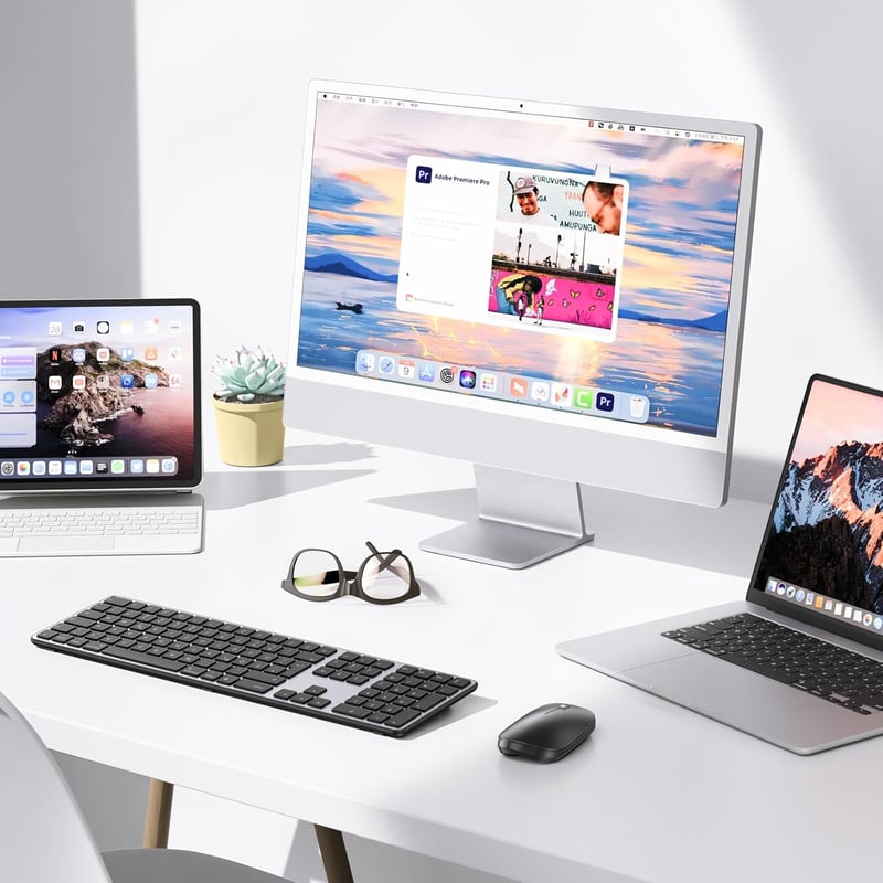 OMOTON Bluetooth Billentyűzet és Egér Mac-hez, Vezeték Nélküli QWERTZ, Szürke - Room grey