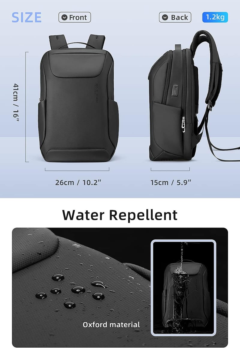 MARK RYDEN Vízálló Üzleti Laptop Hátizsák 15,6" - Csúszásmentes Talppal, Iskolába és Utazáshoz