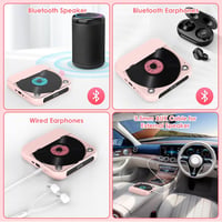 KOVCDVI Hordozható CD lejátszó Bluetooth-szal, rózsaszín, LCD kijelzővel és 1200mAh akkumulátorral 3