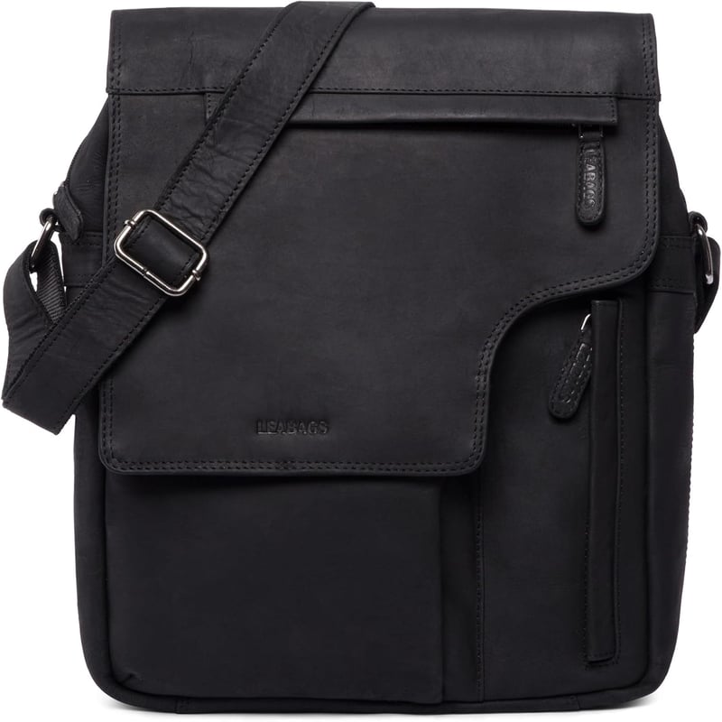 LEABAGS Amsterdam Unisex Válltáska Valódi Bivalybőrből, Vintage Megjelenés, Mágneszáras, Tágas Belső Terekkel - Fekete
