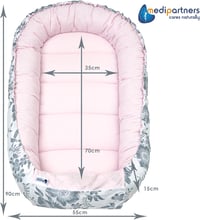 Medi Partners Baba Fészek Szett 100x60 cm - 5 részes, Kivehető Betéttel, Takaróval, Újszülötteknek, 100% Pamut, Bogyó-Rózsaszín Plüss 8