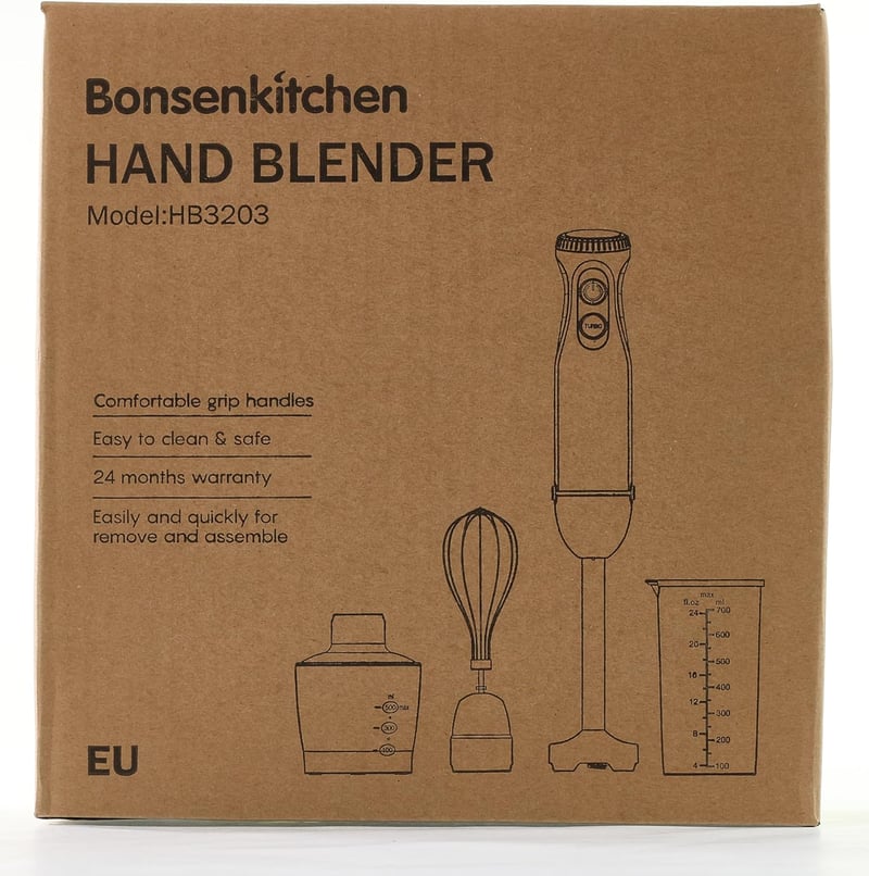 Bonsenkitchen 1000W-os Turbomixer Szett Aprítóval és Habverővel - Fekete