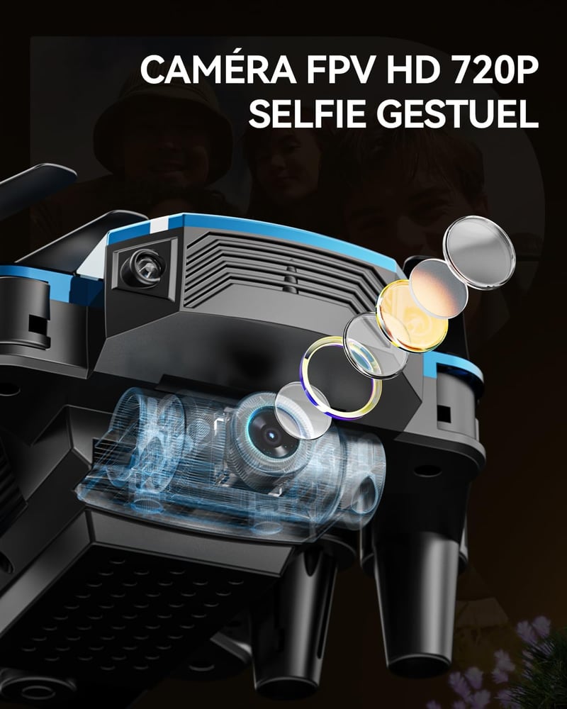 DEERC D20 Mini Drón 720P HD Kamerával - Összecsukható Kék Quadrokopter Gyerekeknek és Felnőtteknek, Hangvezérléssel, 2 Akkumulátorral
