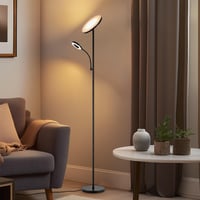 Home Sweet Home Modern LED Állólámpa Olvasólámpával - Fekete, Érintésvezérelt, Állítható Fényerő 2700K-6500K, 42W, 3636lm, 175cm Magas 2